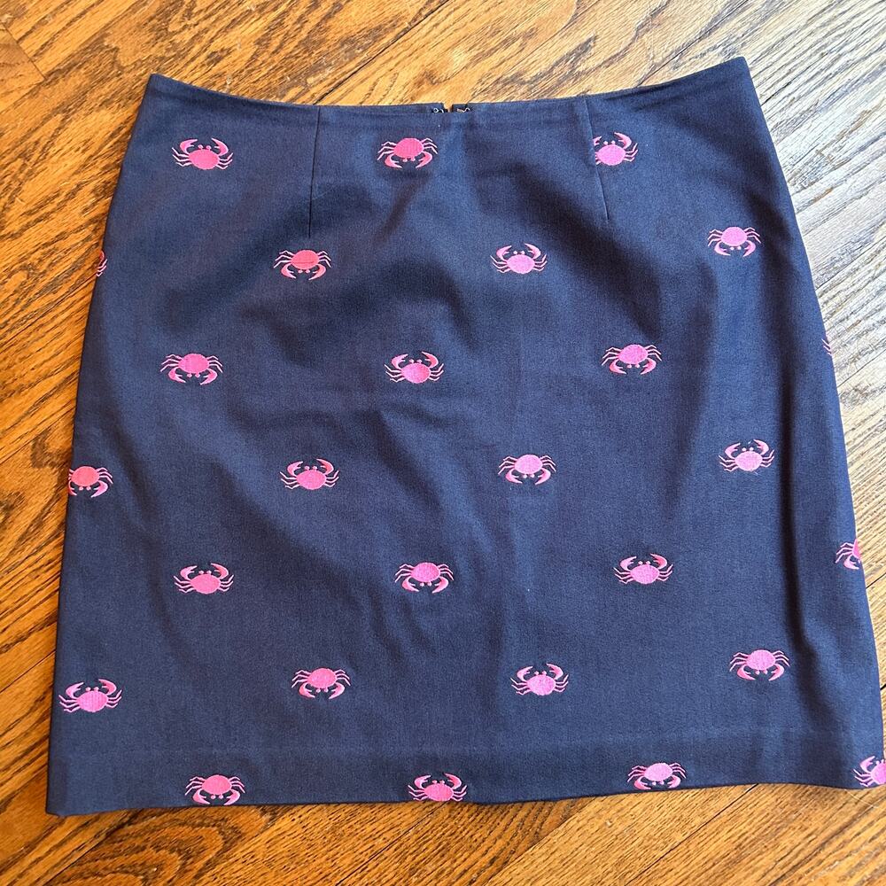 Lilly Pulitzer White Label Vintage Navy Blue Pink Embroidered Crab Skirt Size 2